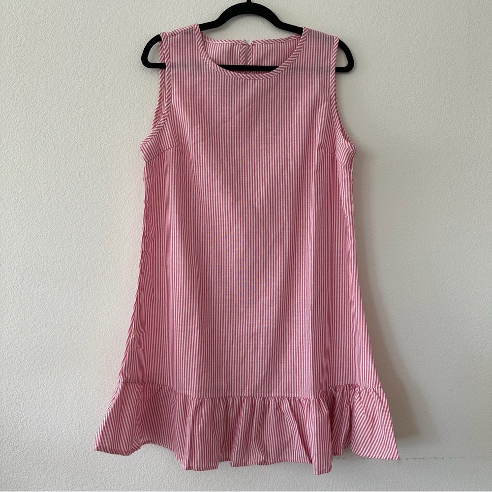 Pink and White Striped Sleeveless Dress